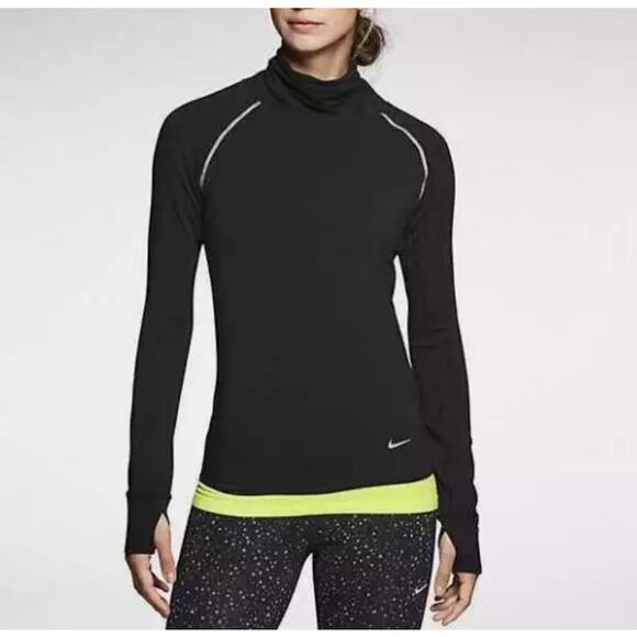 Nike Dri-Fit Black Pullover Reflective Running Top Womens XS Mock Neck Slim Fit - Picture 1 of 6